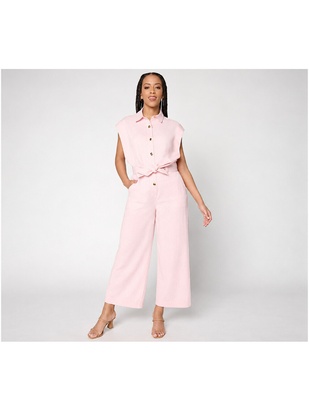 Fierce by Mally Boss Lady Ankle Length Twill Jumpsuit Chalky Pink, Petite 8
